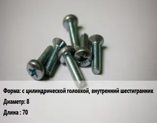 Винт с цилиндрической головкой, внутренний шестигранник 8х70